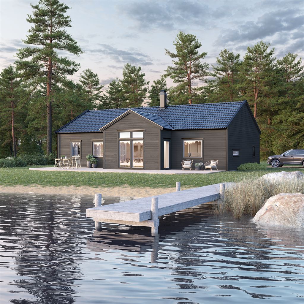 Svart Villa Aspudden exteriör i modern stil vid sjö